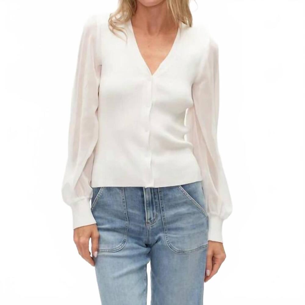 NEW SIX/FIFTY celeste mixed media top in white